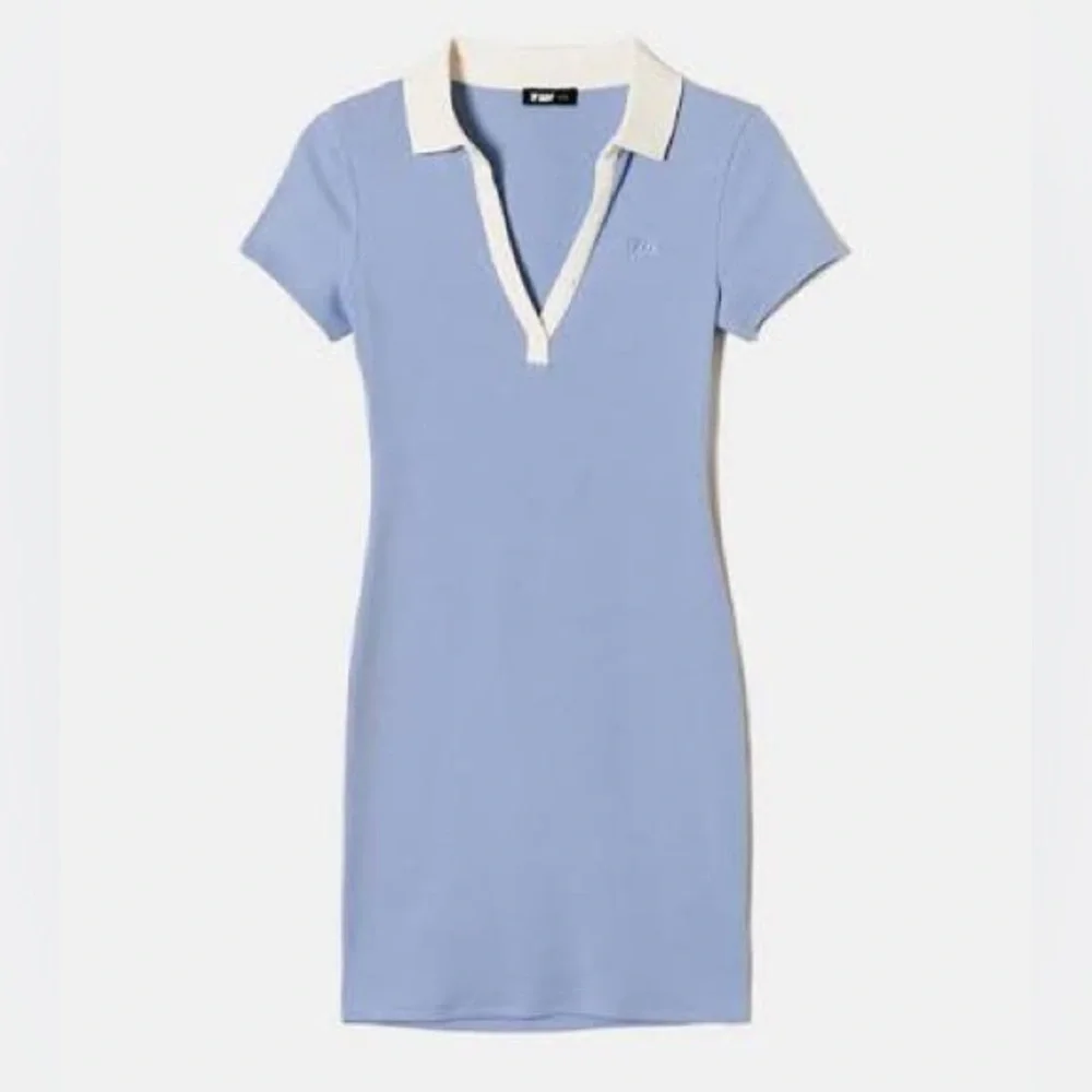Blue Cotton Ribbed Polo Mini Dress M - Picture 4 of 6